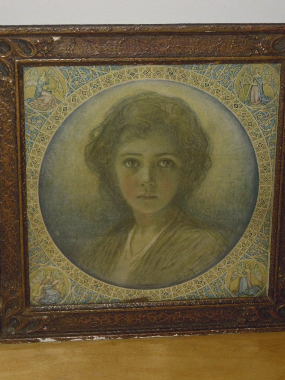 Vintage Antique "The Christ Child" Ivanowski Arts & Crafts Wood Picture Frame